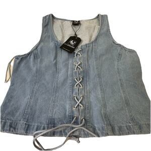 Women's La Armario Top M Blue Lace-Up Denim Sleeveless Tank Corset Style! NewTag